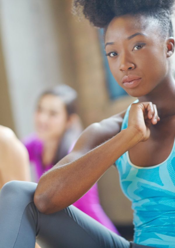 Portrait, gym class and black woman with confidence in fitness for body care, workout or cardio training. Female person, collaboration and ready with pride for support, pilates and wellness at club.